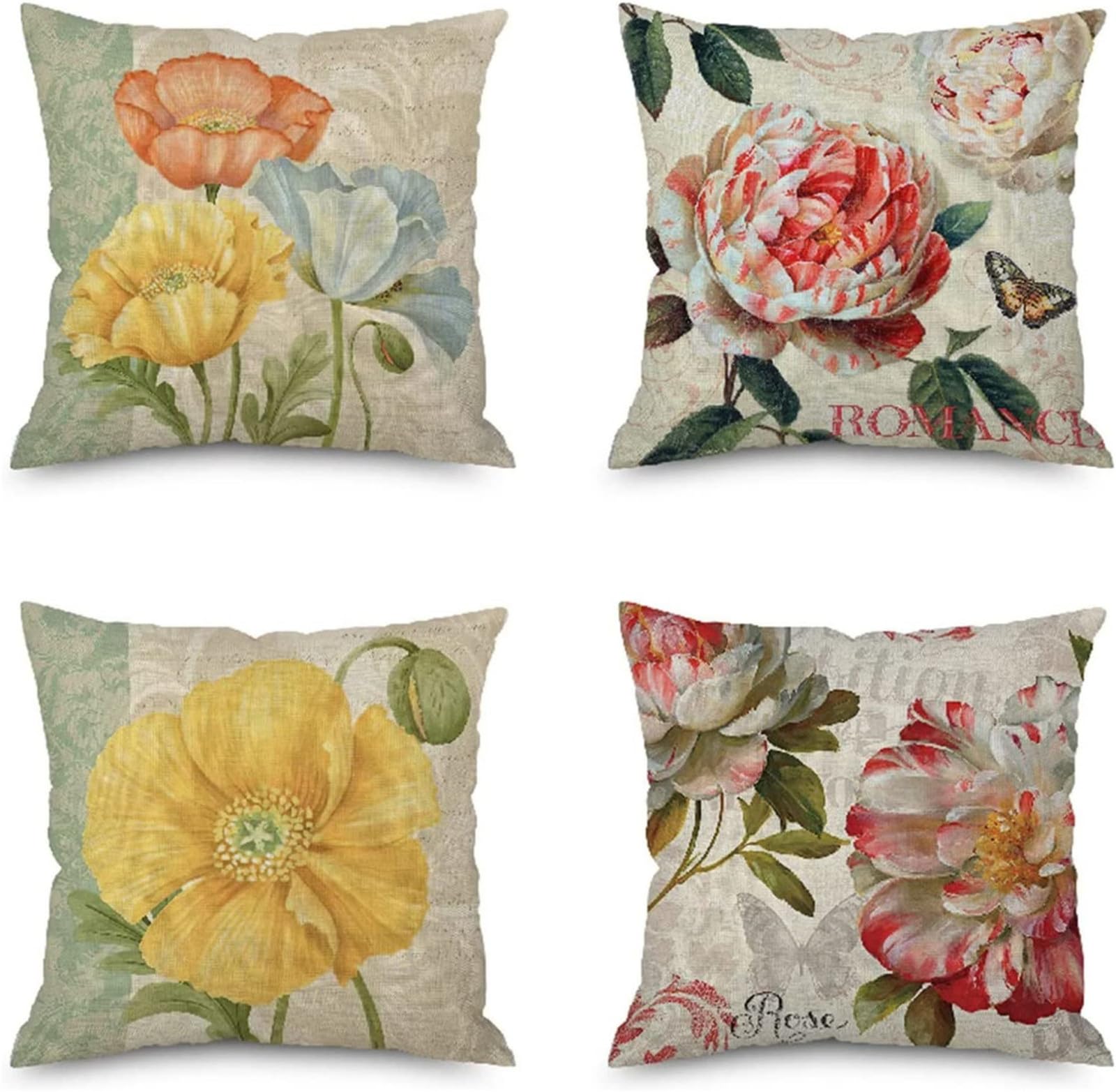 Taie d'oreiller de salon fleurs vintage en lin pour canapé et chambre