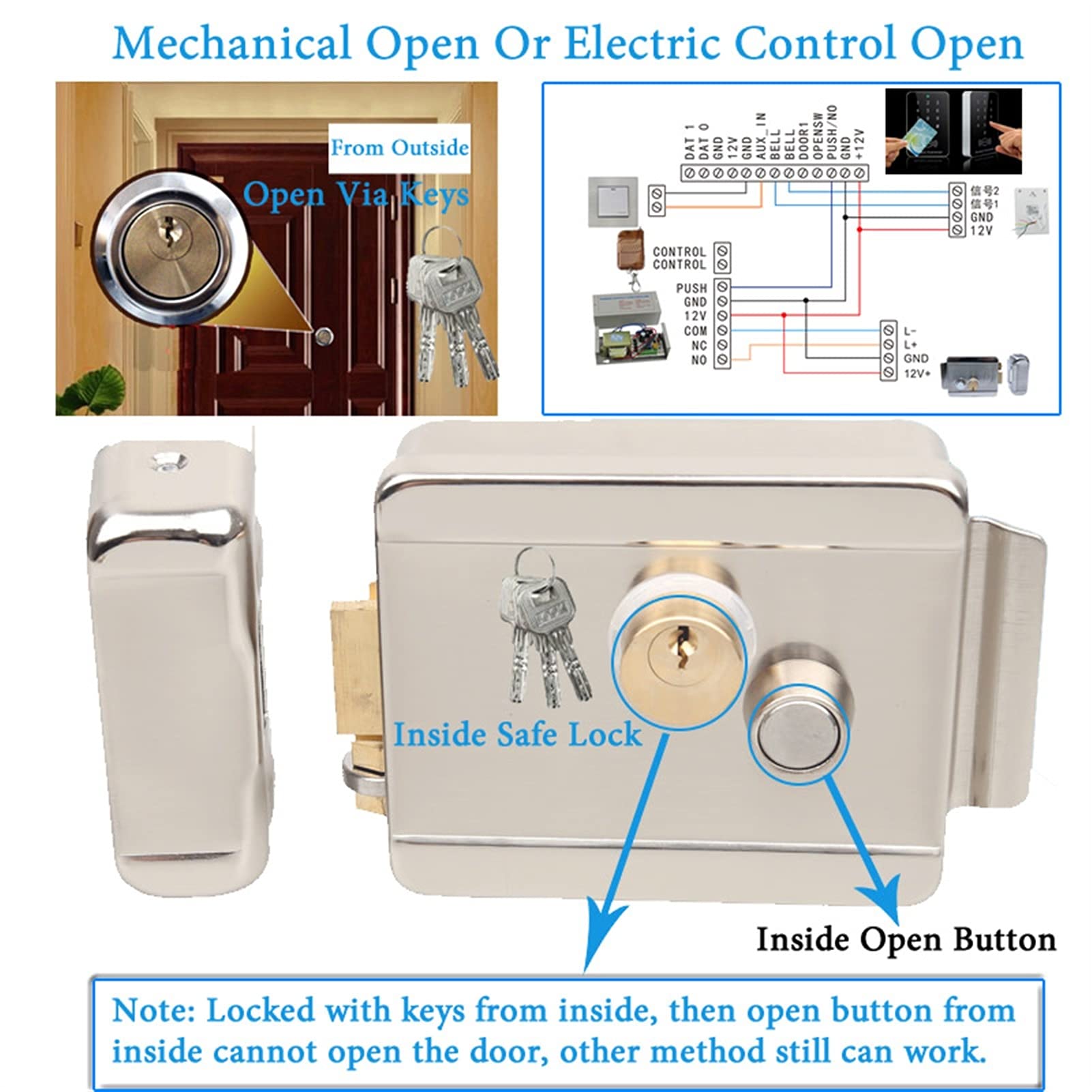 Abridor de puerta de Garaje, Bloqueo de control eléctrico de bloqueo de puerta magnética electrónica for 1 2V DC Sistema de control de acceso Video Intercom Puerta Sistema telefónico(A Left Open 1)