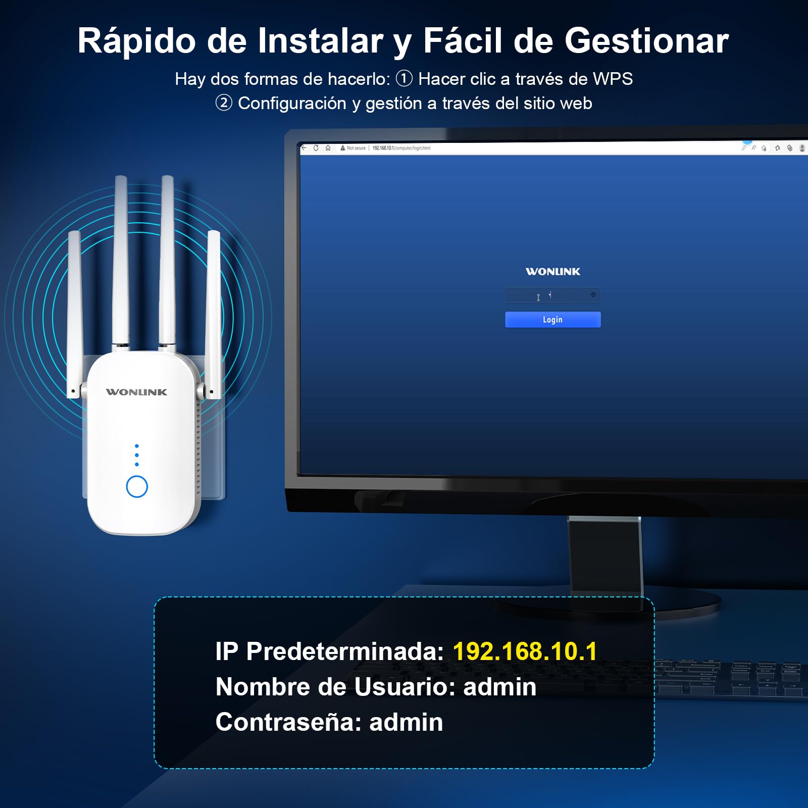 Repetidor WiFi, 1200Mbps Amplificador Señal WiFi Doble Banda 5G y 2.4GHz con Puerto Ethernet, 4 Antenas, MU-MIMO, Apoyo Repetidor/Router/Ap Modos para Hogar y la Oficina, EU Plug, Blanco
