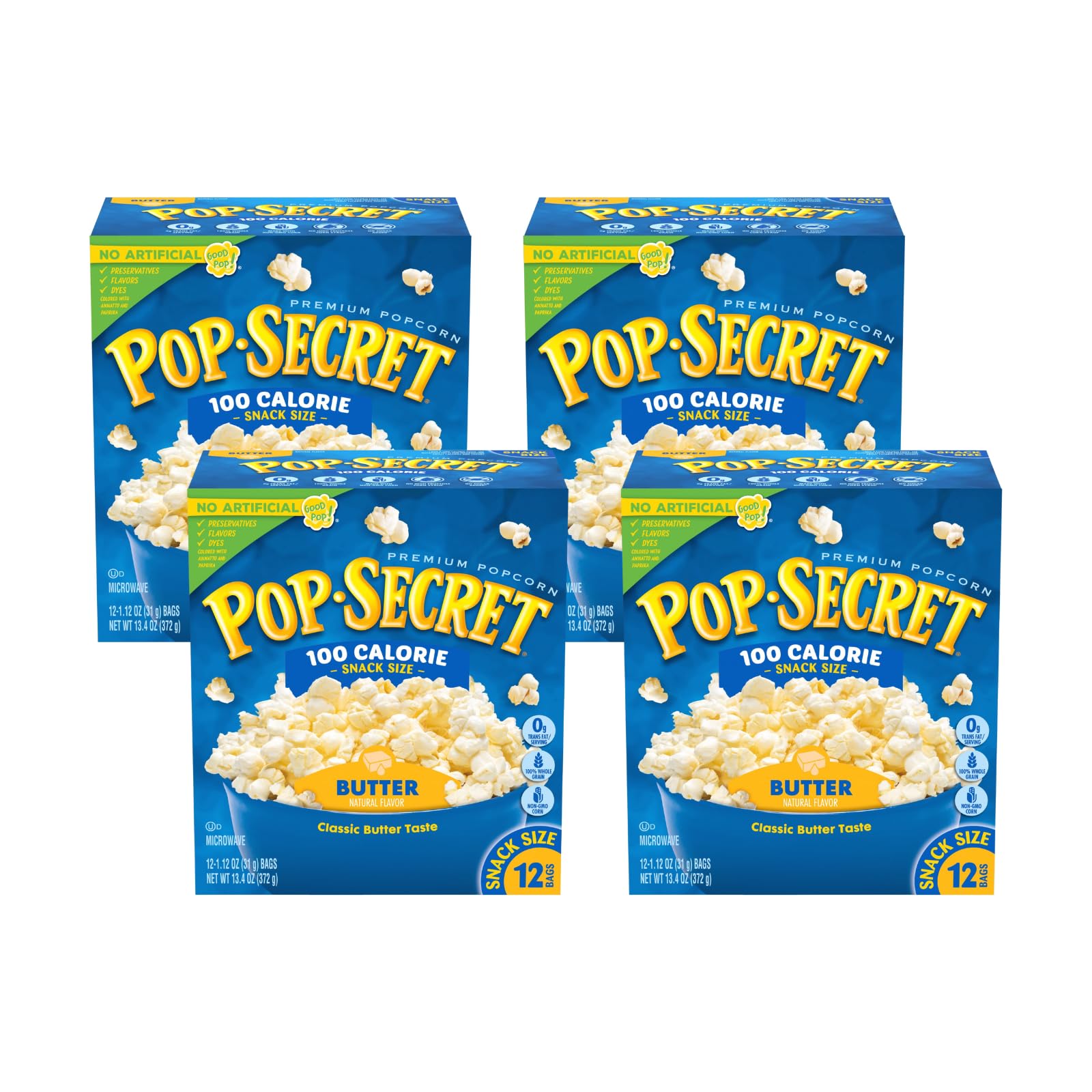 Pop SecretPopcorn, Butter 100 Calorie Microwave Bags, -12 Count Box