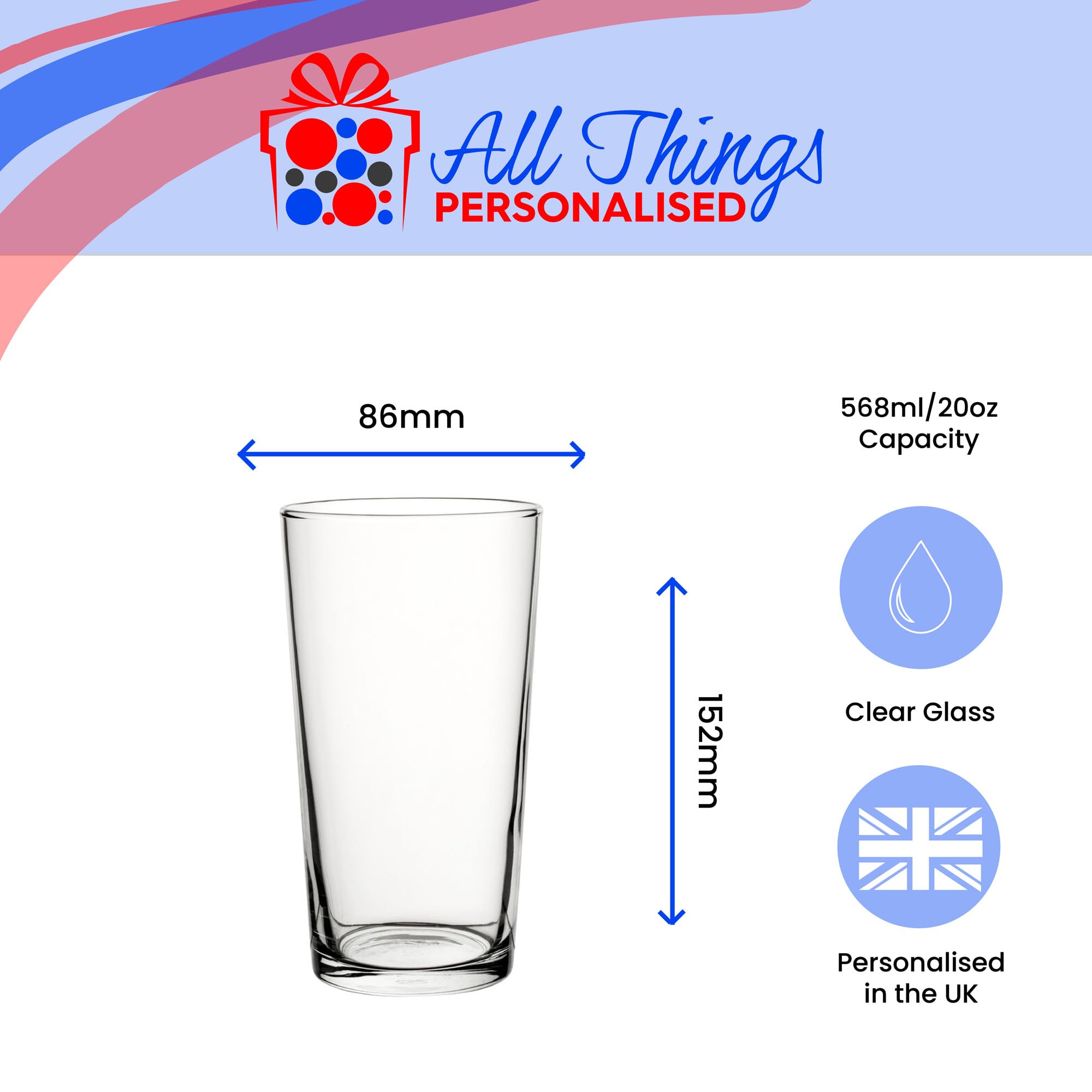 All Things Personalised Verre à bière conique avec inscription « Happy Birthday » - 570 ml - Coffret cadeau inclus - Cadeau pour homme, papa, mari, oncle lui, imprimé au Royaume-Uni
