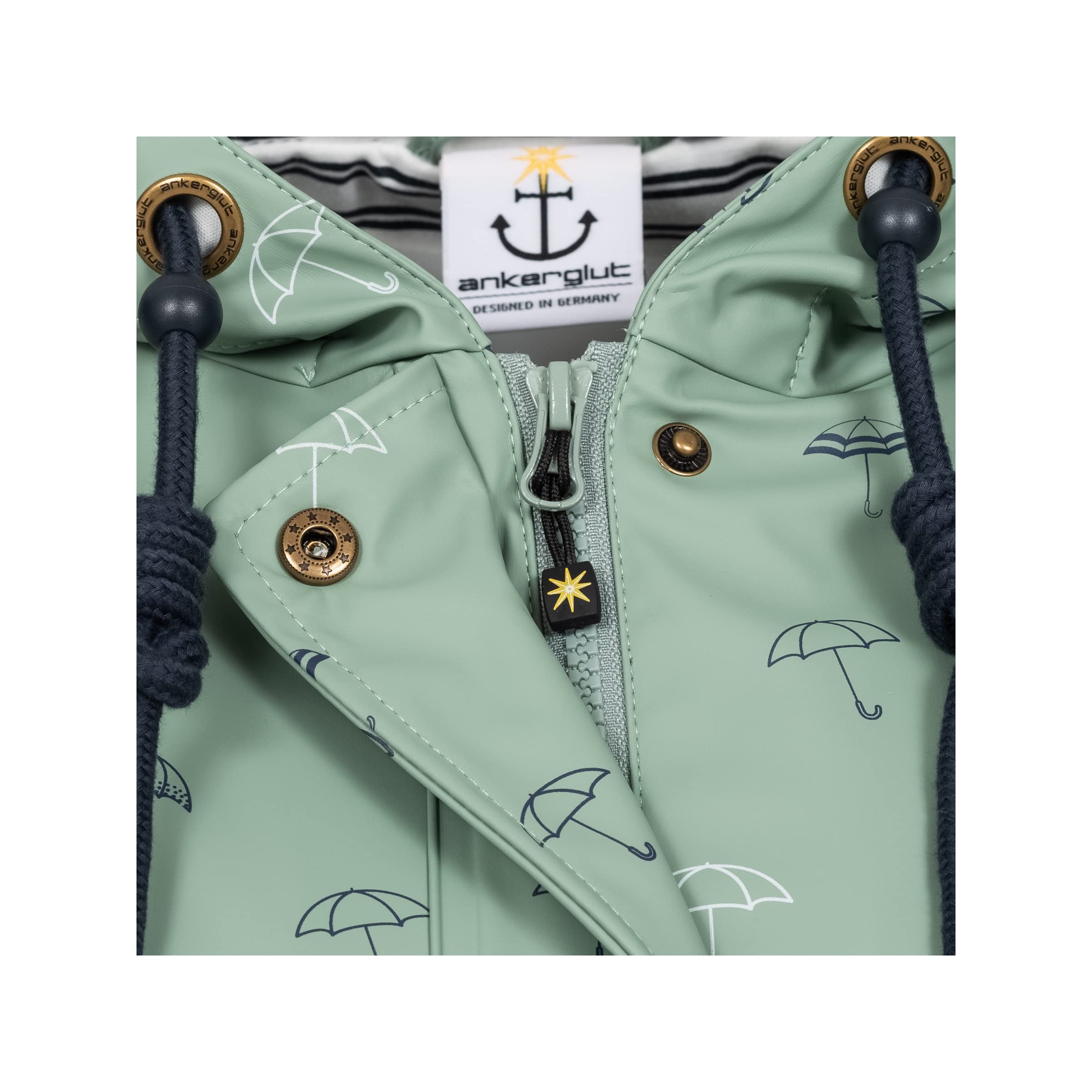 Ankerglut Damen Damen Friesennerz Regenmantel Regenjacke mit Kapuze Gefüttert Wasserdicht Wetterfest Übergangsjacke #Ankerglutbucht Regenjacke (1er Pack)