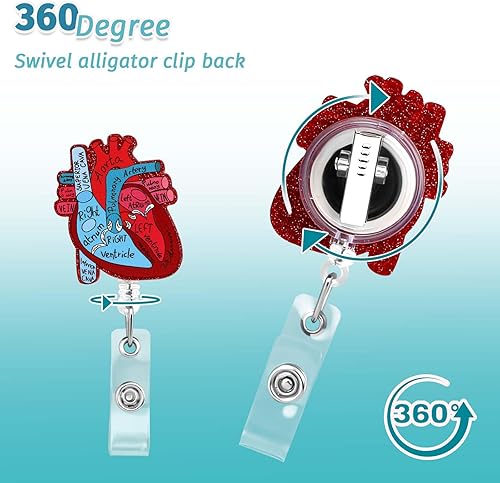 Miniatura 4 de Dimeho Soporte para tarjeta de identificación con carrete retráctil de corazón, clip para tarjeta de identificación, anatomía, divertido soporte