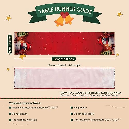 Miniatura 3 de Camino de mesa de Navidad, 90 pulgadas de largo, árboles de muñeco de nieve, copos de nieve, temporada de invierno, Navidad, vacaciones, cocina,