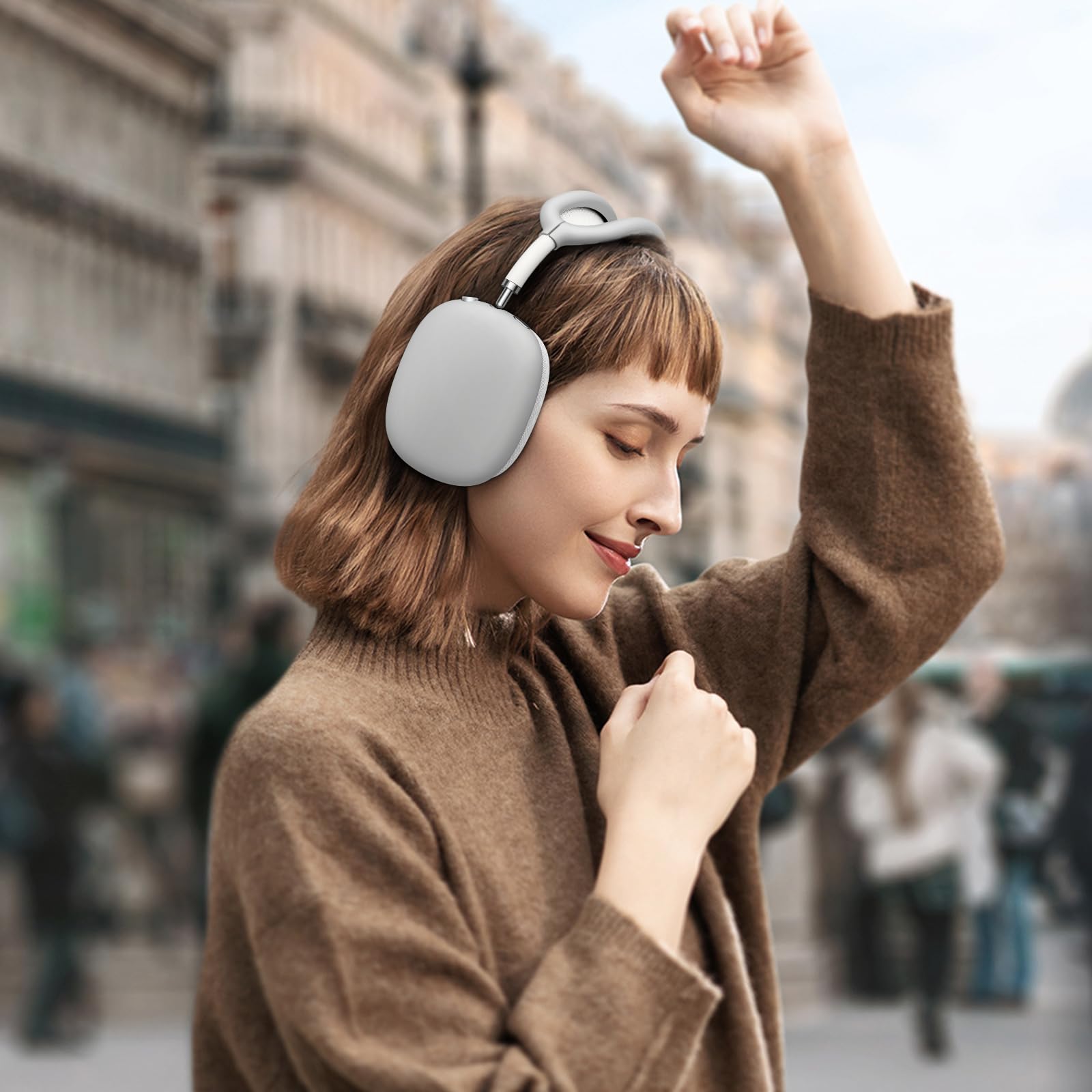 Fintie Silikonowe etui na słuchawki AirPods Max, odporne na zarysowania nauszniki osłona i opaska na głowę do AirPods Max, akcesoria ochraniacz skóry do AirPods Max, Szary