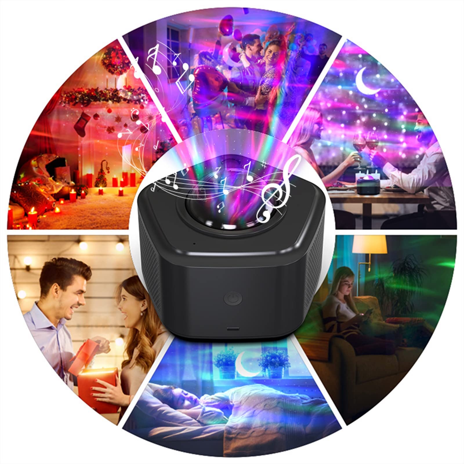 Projektor LED Star Light, obrotowe lampki nocne z falami oceanicznymi, lampa projektora Nebula, odtwarzacz muzyki zmieniający kolor z Bluetooth i zegarem oraz pilotem