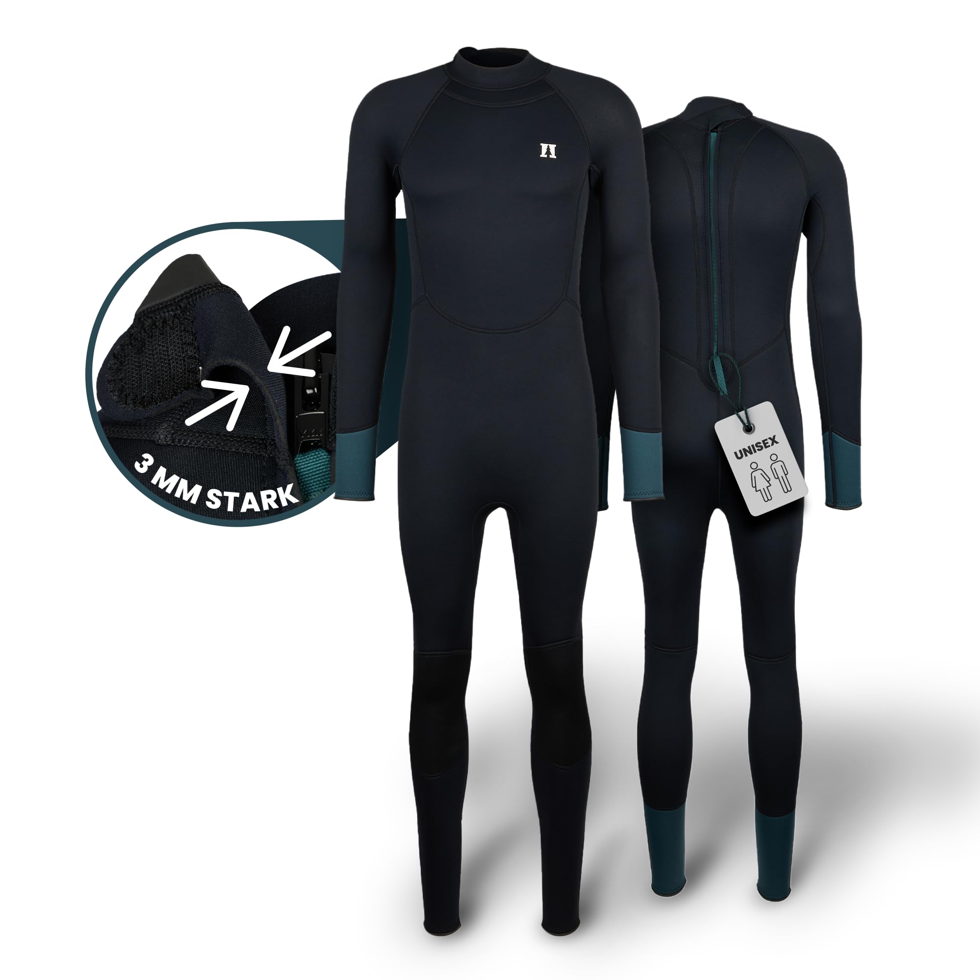 SeapineHe. Neoprenanzug Damen & Herren lang 3mm - Ganzkörper-Wetsuit mit Rücken-RV – Tauchanzug für Surfen, SUP, Schwimmen etc. – Leichter Taucheranzug aus Stretchmaterial