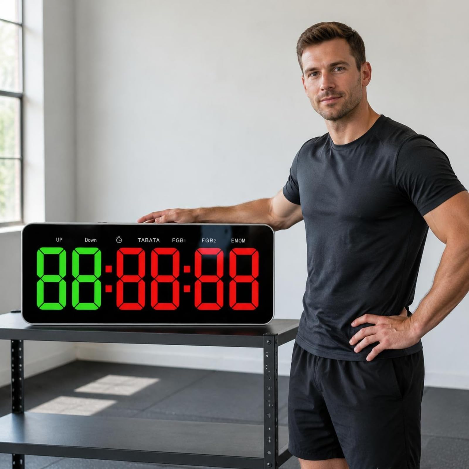 Minuterie LED Numérique Grands Chiffres Horloge Numérique Fitness Multifonction Chronomètre D'exercice pour Entraînement, Bleu, Rouge, 2 Bleu + 4 Rouge