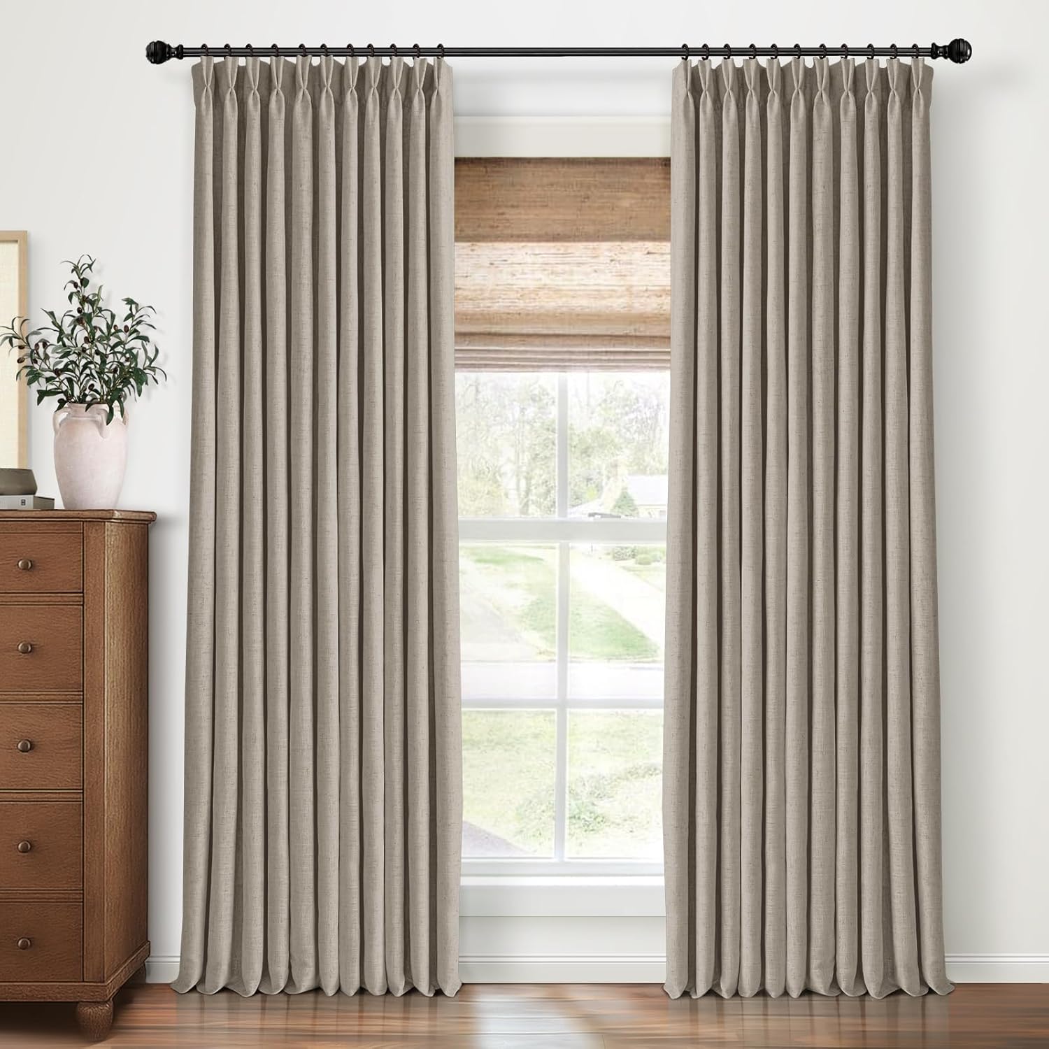 Pinch Pleated Blackout Curtains 84 Inch Long, Linen Blend, 100% Blackout Drapes with 20 Hooks, Ideal for Bedroom and Living Room, 40" W x 84" L (Pack of 2), Simple Taupe Taupe 40"W x 84"L (Pack of 2)