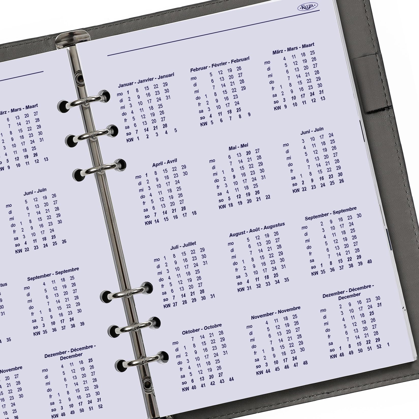 A5 Ring Binder Agenda Inserts Weekly DE FR NL 2024, White - Image 2