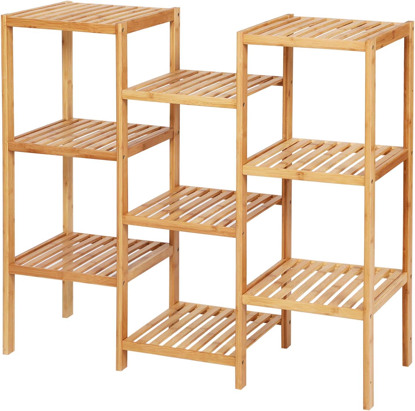 SONGMICS Bamboo Customizable Plant Stand Shelf Flower Pots Holder Display Rack Utility Shelf Bathroom Rack 9-Tier Storage Rack Shelving Unit UBCB93Y