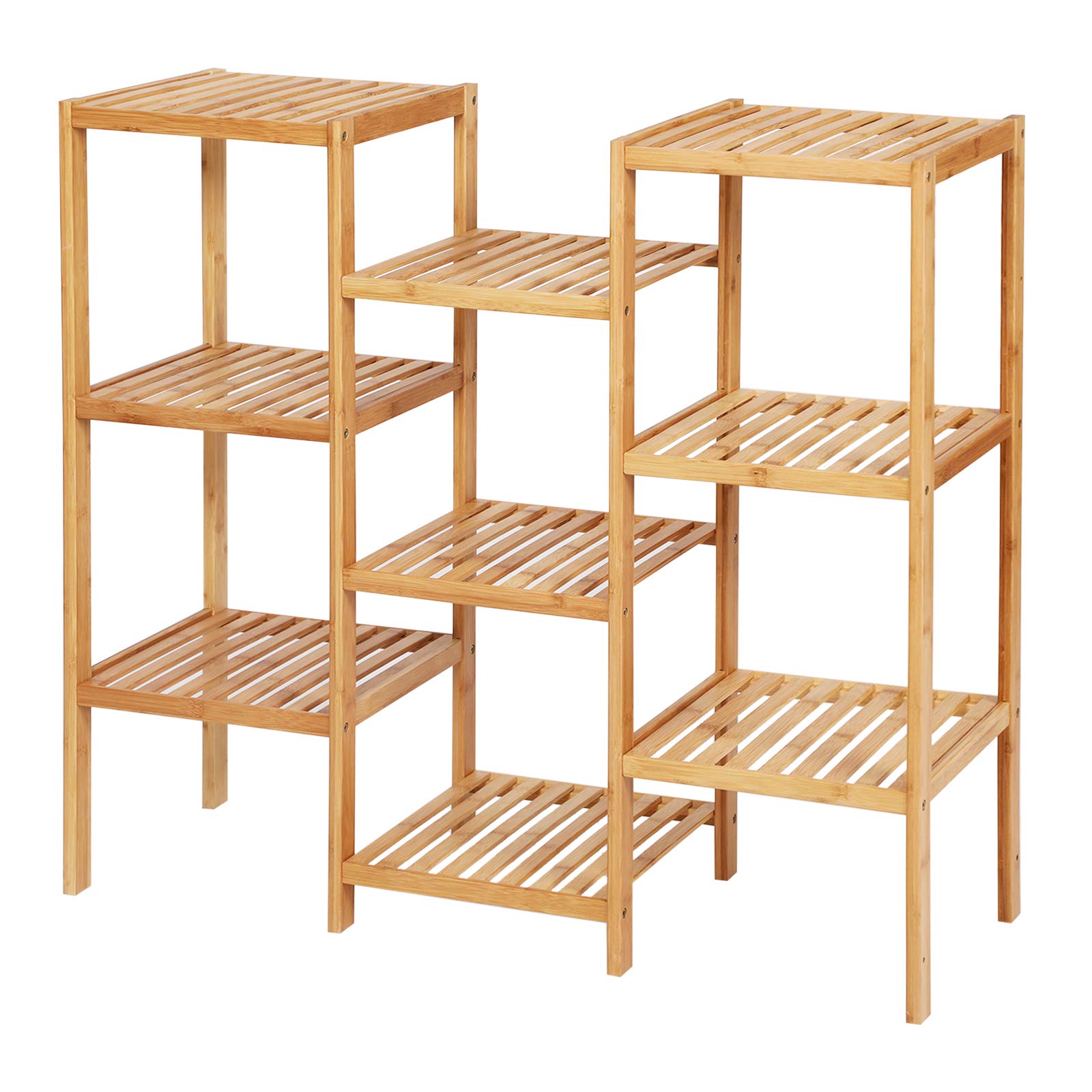 SONGMICS Bamboo Customizable Plant Stand Shelf Flower Pots Holder Display Rack Utility Shelf Bathroom Rack 9-Tier Storage Rack Shelving Unit UBCB93Y