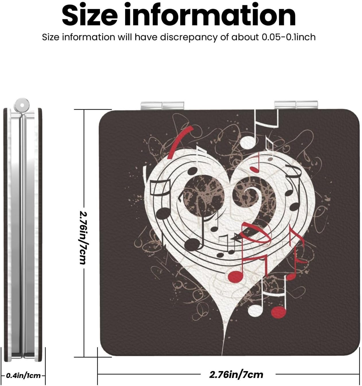 Music Symbols Love Compact Mirror Small Travel Makeup Mirror 2X 1x Magnification Portable Folding Mirror Lightweight Metal Cosmetic Pocket Mirror for Women Gifts image 3
