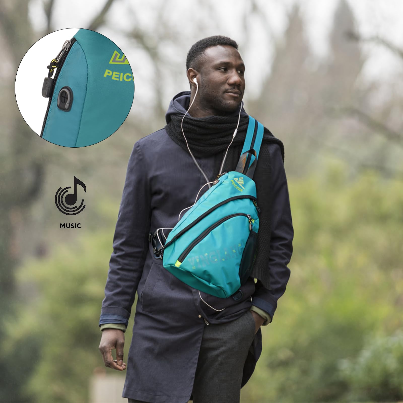 Peicees Bags for Men Waterproof Sling Bag Crossbody Shoulder Bag for Women Chest Daypack Backpack for Travel Bike Hiking, Teal