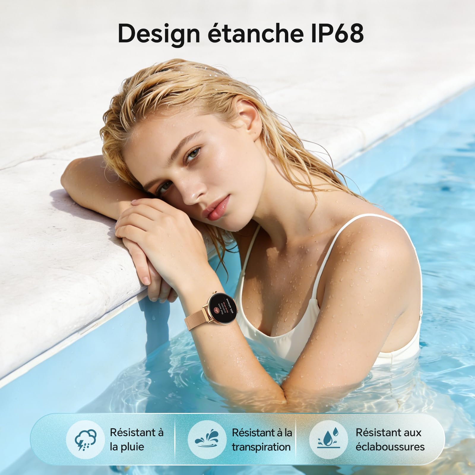 Gydom Montre Connectée Femme Ronde Bracelet Metal Appel Bluetooth, 1.27" Élégante Smartwatch Moniteur de SpO2/Sommeil/Podometre/Calories, IP68 Waterproof, 120+ Sport Modes pour Samsung iPhone Android