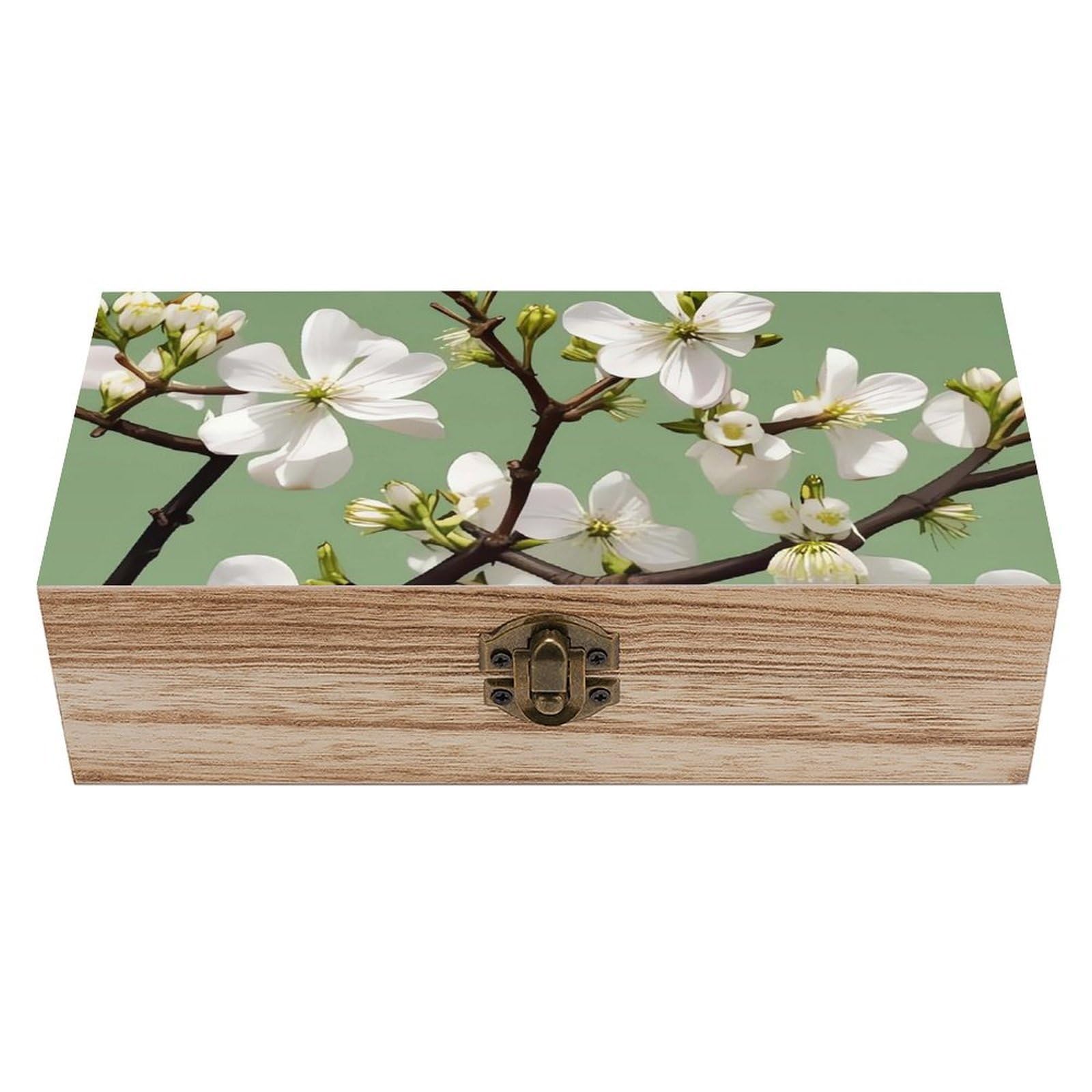 asbwuo Dogwood Blossoms Wooden Keepsake Box Storage Boxes with Hinged Lid