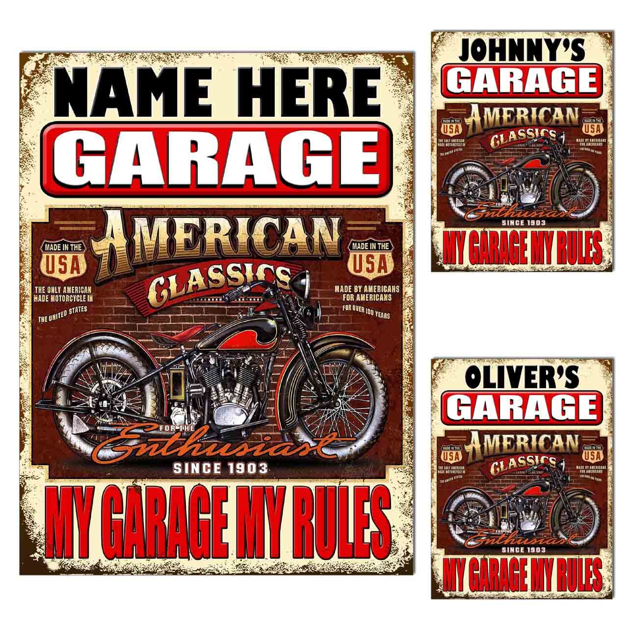 Personalised Garage Metal Tin Sign Plaque Poster Print Gift Dad Mum Man Cave Shed Home Bar Tiki Bar Fathers Day S4 (10x8 inches (Approx) 25cmx20cm, American Classic)