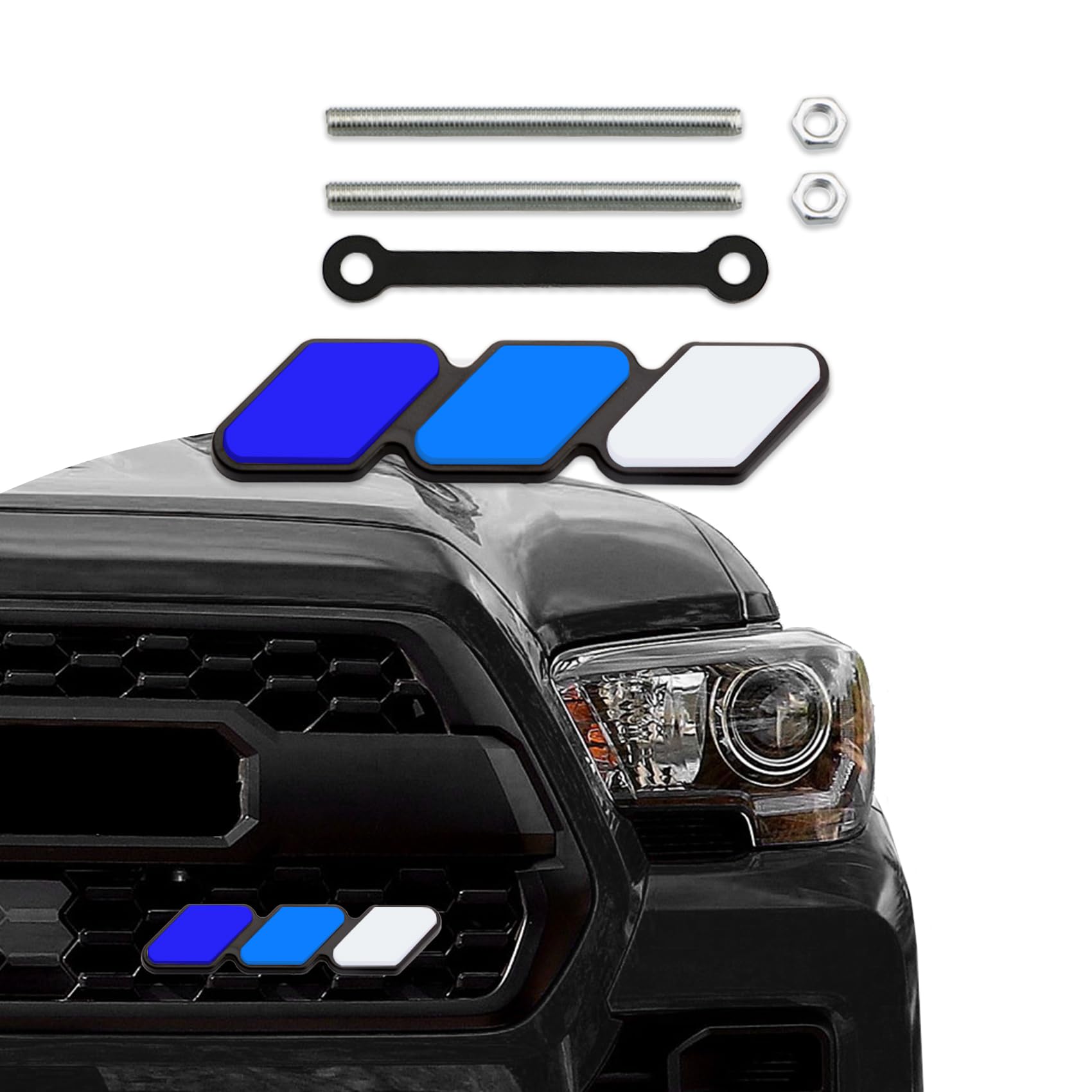 TRD Grille Decor Badge, 3-Color Upgrade Emblem, Grille Insert Trims, Tri-Color Grille Badge Emblem Car Decoration Accessories Fit for Tacoma 4Runner Tundra Sequoia Rav4 Highlander (White Blue)