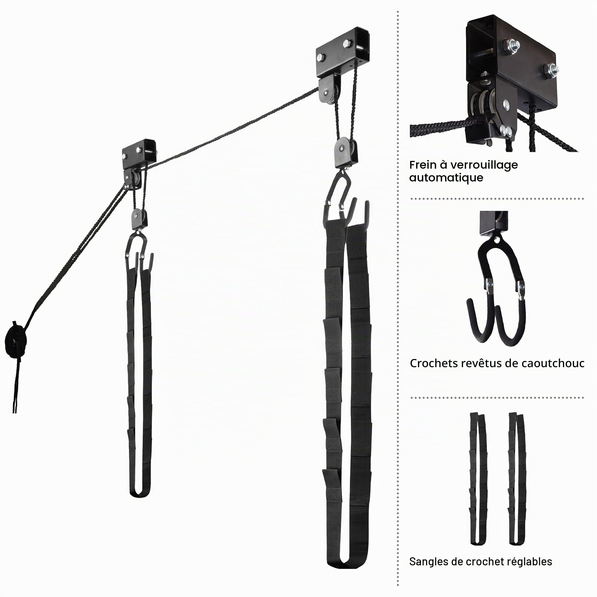 Système de poulie supérieure pour Kayak, canoë, vélo ou échelle (capacité de 57 kg)