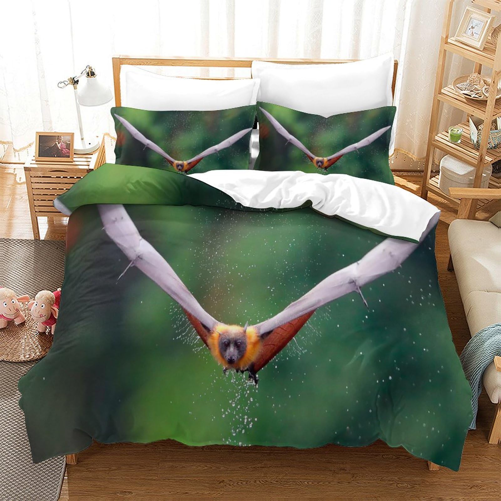 P1S9U7W5Y 3D Printed Flying Bird Duvet Cover Set 3pcs Microfiber Bird Bedding Set Double