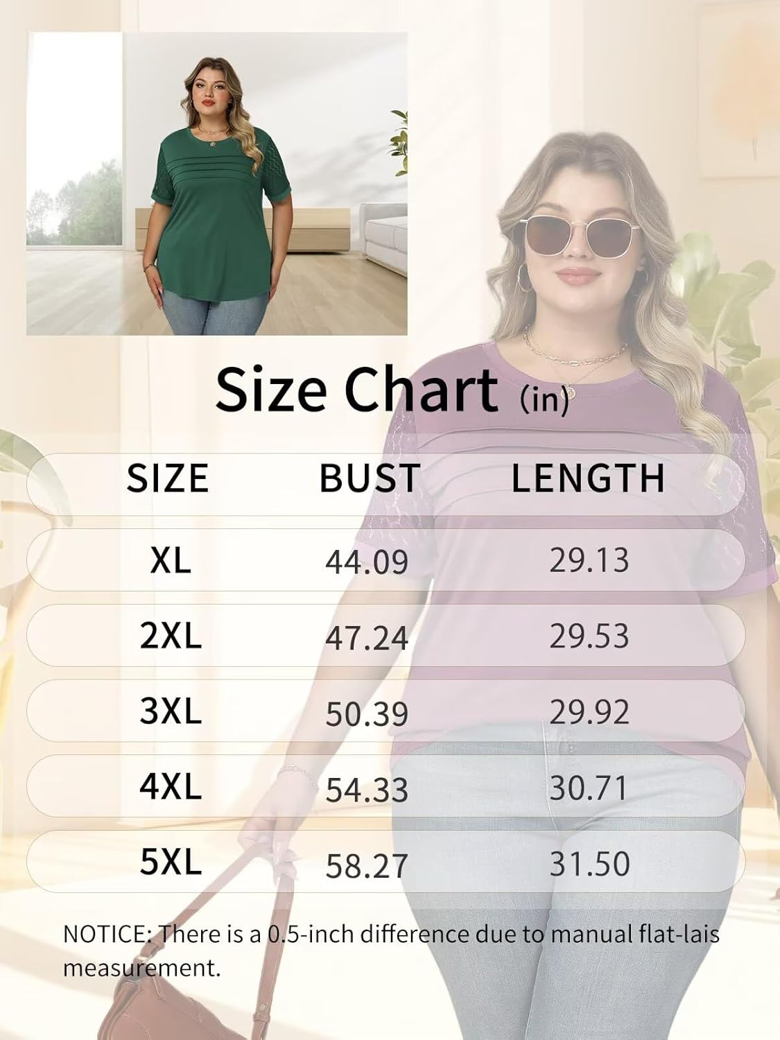 VISLILY Womens-Plus-Size-Summer-Tops Dressy Lace Short Sleeve T Shirts Casual Crewneck Blouses Trendy Pleated Tunics XL-5XL - Image 6