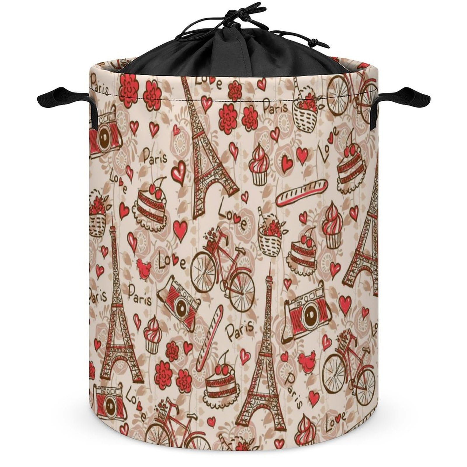 Qjjinxior Drawstring Laundry Hamper, Paris Eiffel Tower Laundry Basket, Washing Basket with Handle