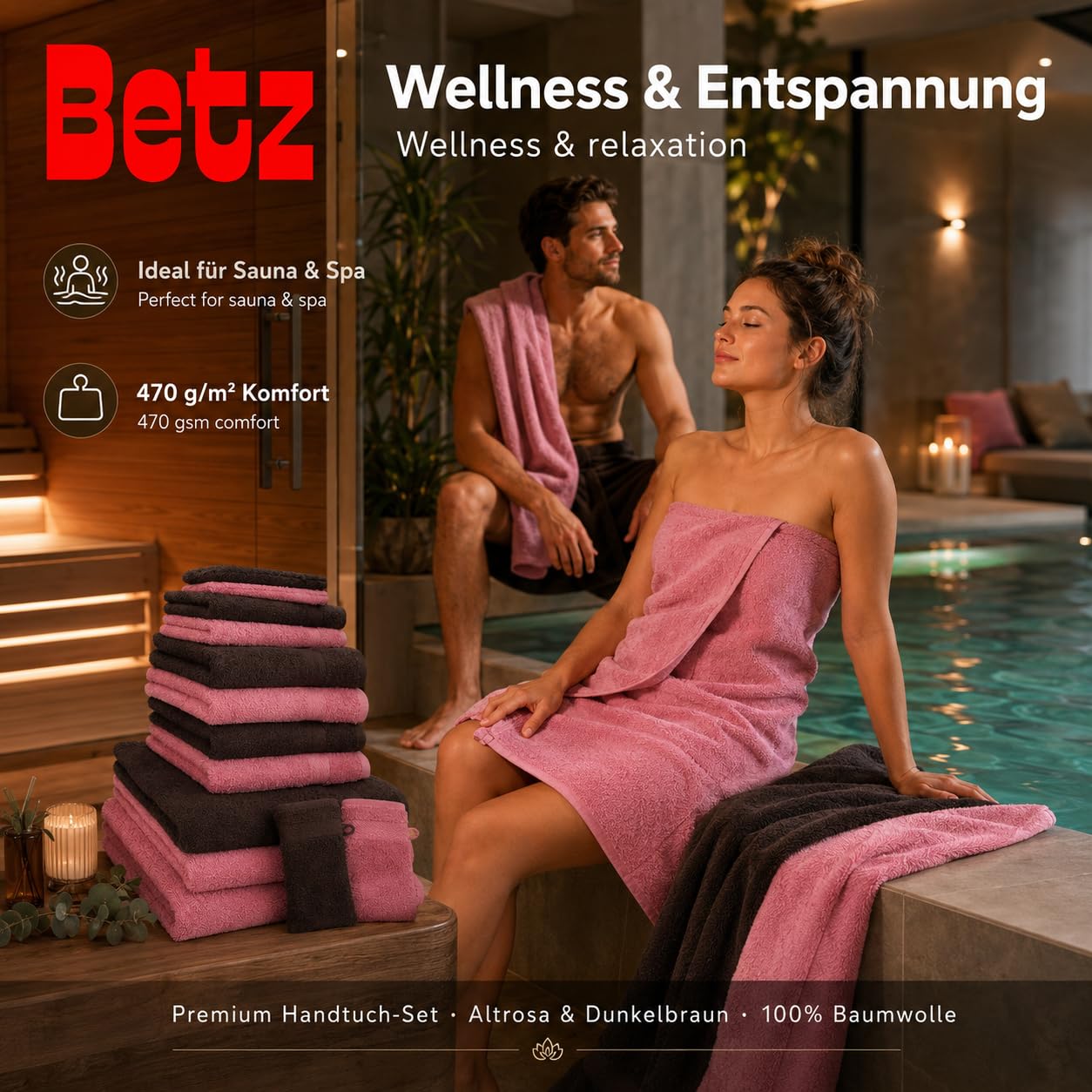 Betz 10-częściowy zestaw ręczników premium 100% bawełna 2 ręczniki kąpielowe 4 ręczniki do rąk 2 ręczniki dla gości 2 rękawice do mycia kolor ciemny brązowy i brudny róż