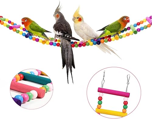 Miniatura 4 de Escalera para loros para pájaros, juguetes de madera para masticar, juguetes colgantes de 32 pulgadas para jaula de pájaros para mascotas, juguete