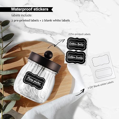 Miniatura 5 de Farmhouse Decor - Juego de tarros de boticario, tarro Mason Jar organizador de tocador de baño, tarro acrílico de plástico para hisopos de algodón,