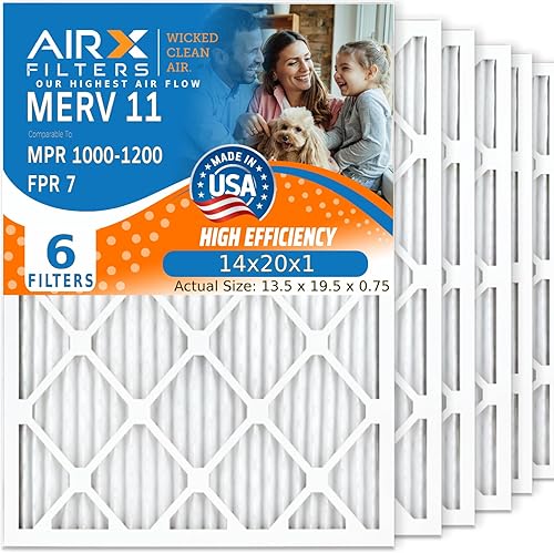 AIRX FILTERS WICKED CLEAN AIR - Filtro plisado electrostático MERV 11 de 14 x 20 x 1, 6 filtros de aire acondicionado HVAC para horno