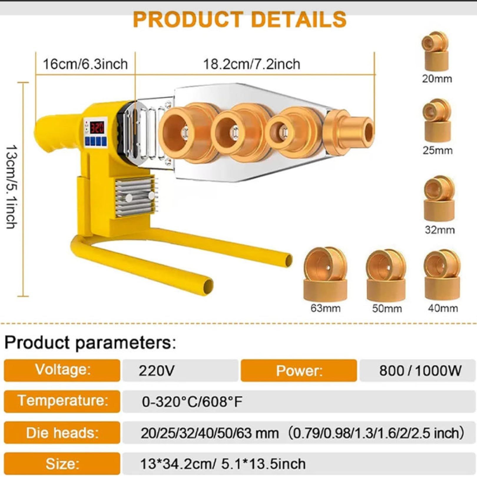 Soldador de Tubos de Plástico Calentamiento Rápido Kit de Máquina de Soldadura de Tuberías Herramienta de Soldadura de Tubos de Plástico Para Soldar Tuberías PPR/PE/PP 64 Styles