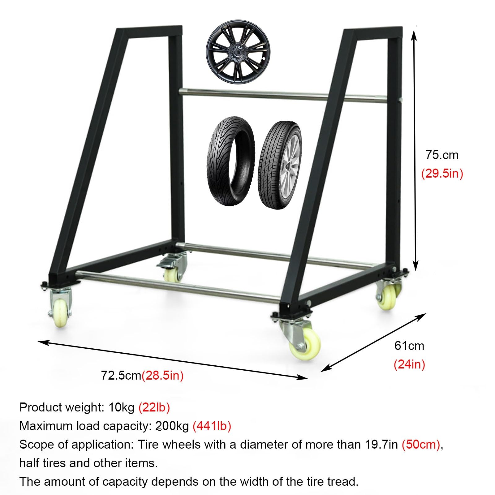 Porta Pneumatici, mozzi Pneumatici Esterni, Cerchi, Porta Pneumatici con 4 Ruote a 360°, Organizer per Ruota di scorta per 17, 19, 20 e 22 Pollici, Porta Pneumatici per capannoni, Garage, se