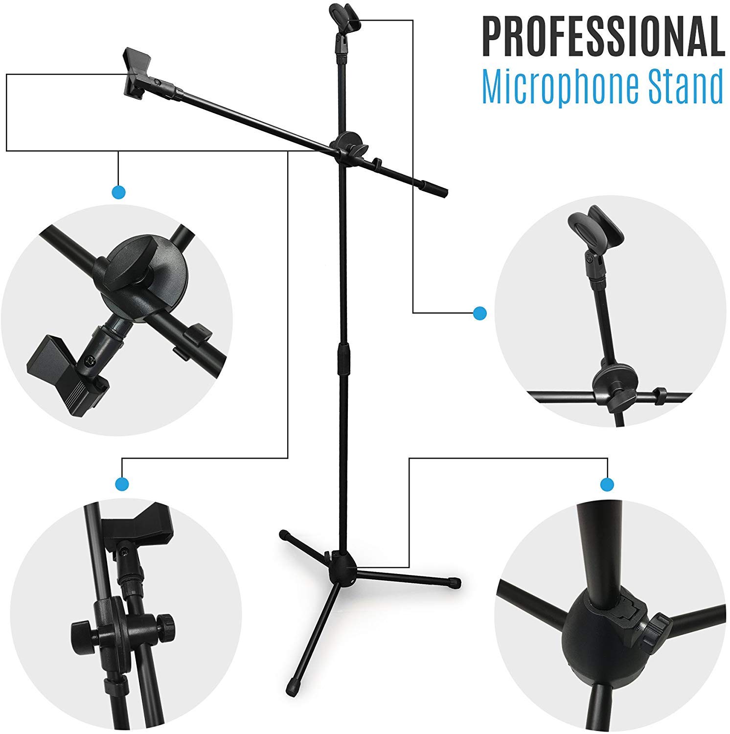 Supporto Microfono Professionale Mugig – Treppiede Regolabile Con Giraffa A 360° E Clip Filettata