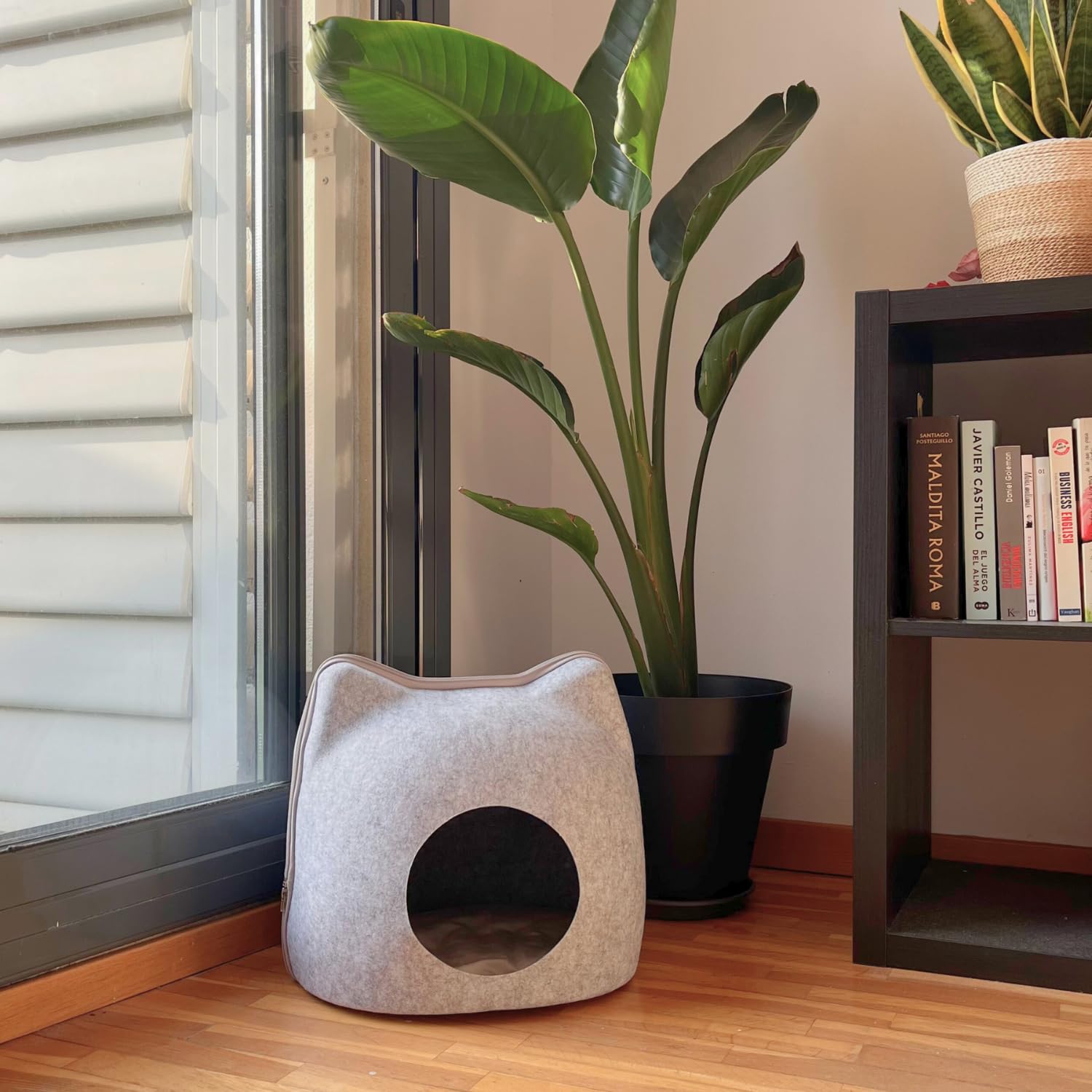 Cama Cueva Gato de Fieltro con Cremallera y Cojín Suave. Cama para Perros Pequeños. Cama para Gatos. 40x40x40 CM. Cat Bed.