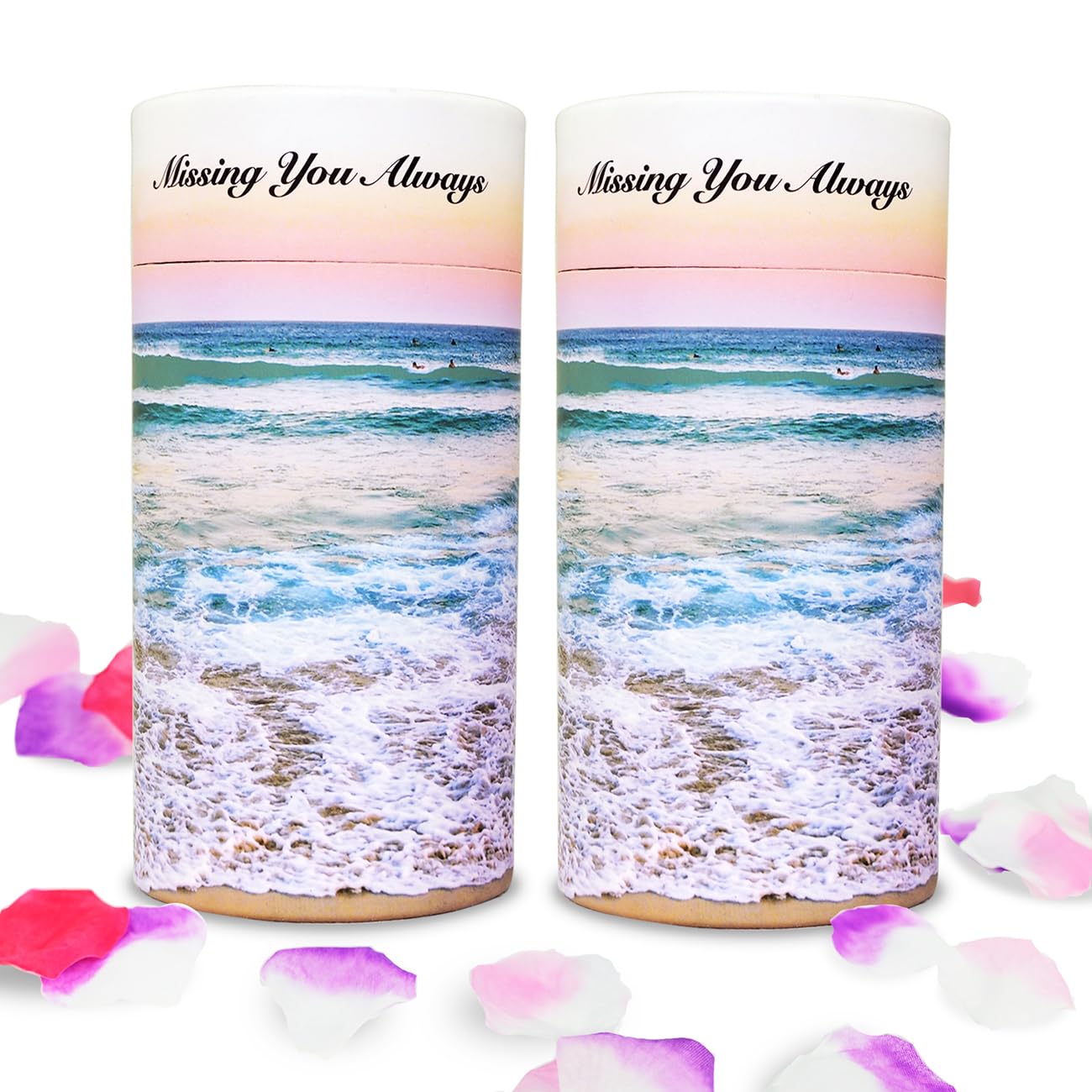 YYRaccoon Set of 2 Biodegradable Scattering Tube Urn for Ashes, Small Spreading Cremation Paper Urn for Human Male Female Adult Pet Dog Cat Ashes, Including Canvas Pouch(Ocean Sunset)