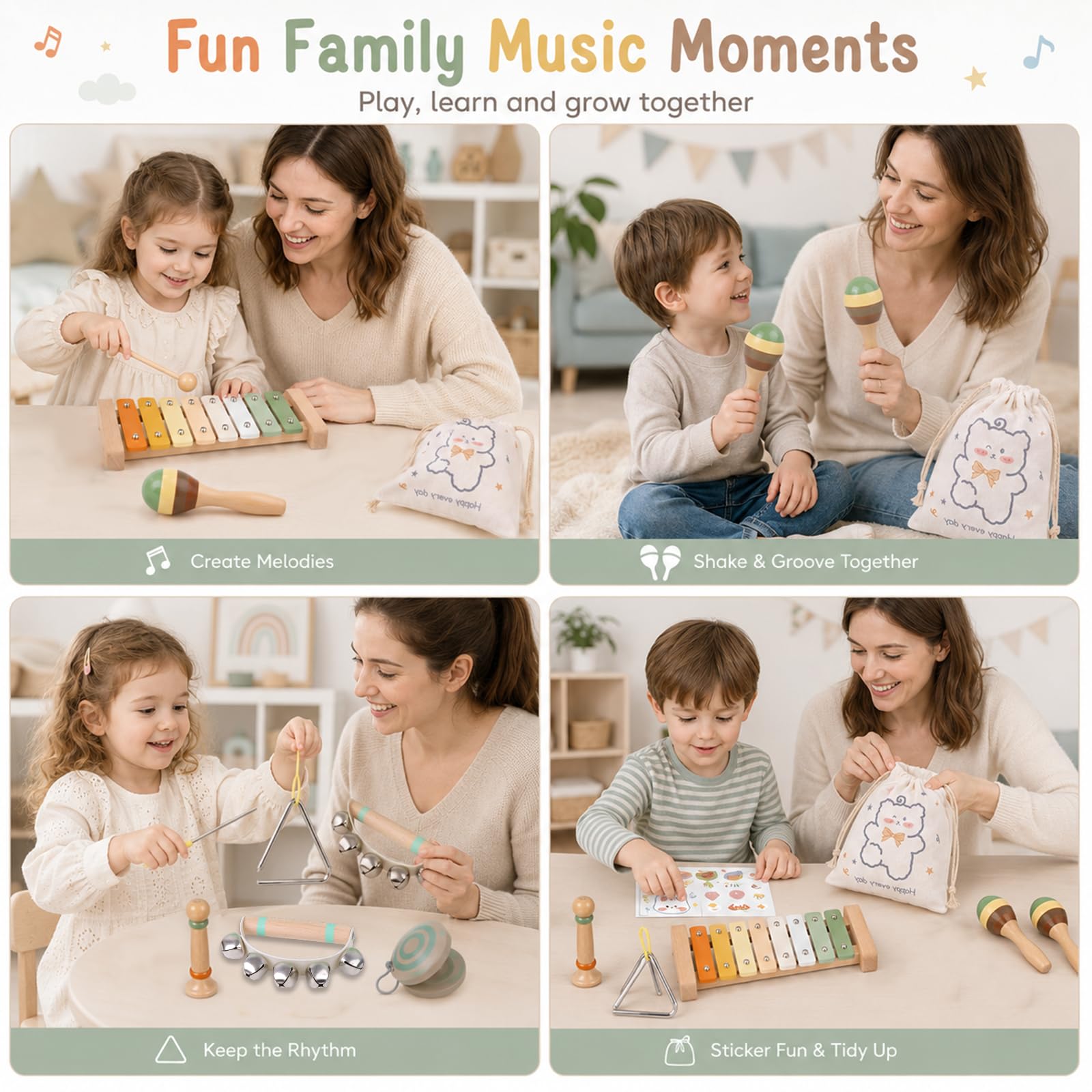 KASURE Kids Musical Instruments, Wooden Percussion Instruments Set for Baby - Image 6