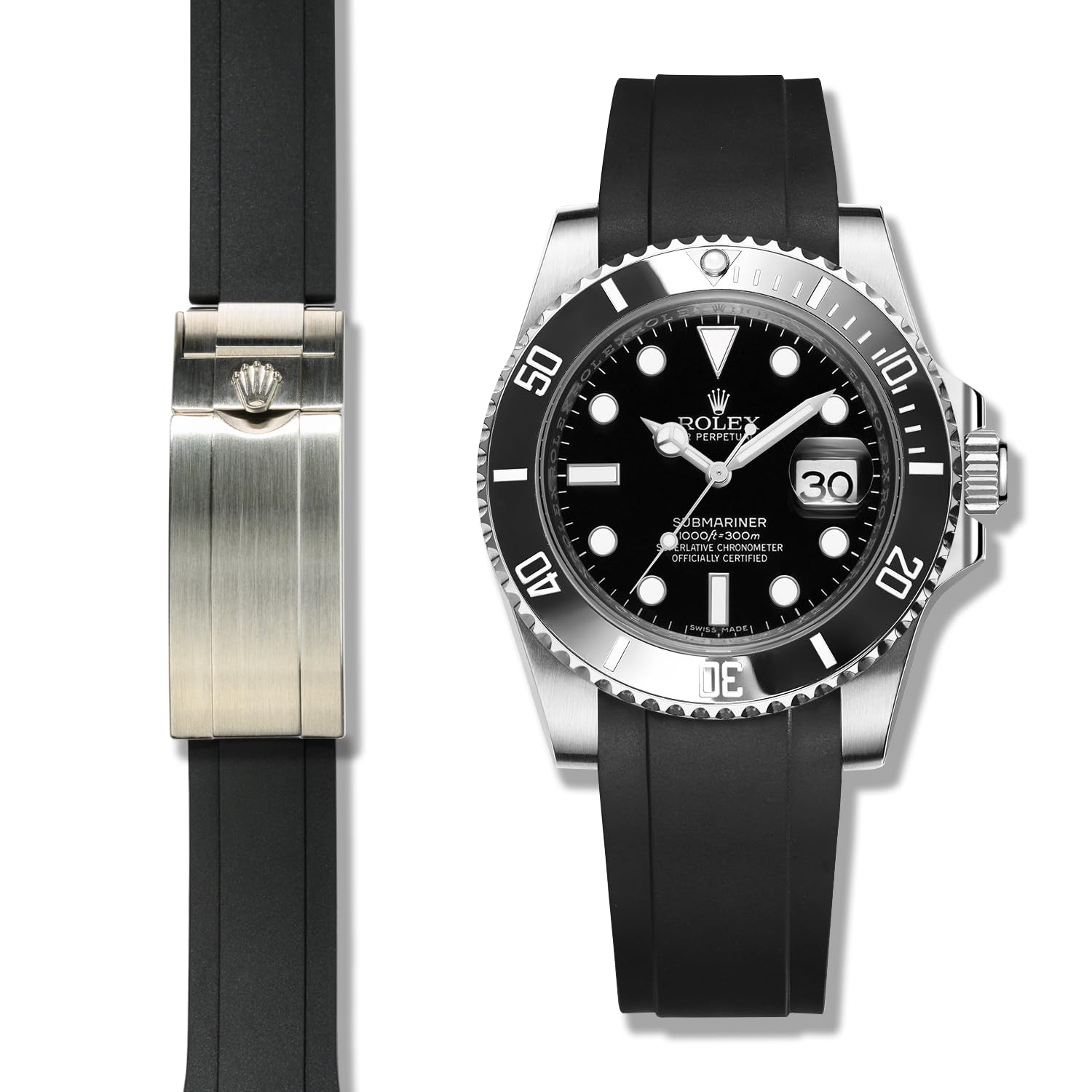 Crafter Blue Cinturino in gomma RS01 con estremità curva compatibile con Rolex Submariner, Explorer, Explorer II, GMT Master, GMT Master II, Daytona e Yachtmaster da 40 mm