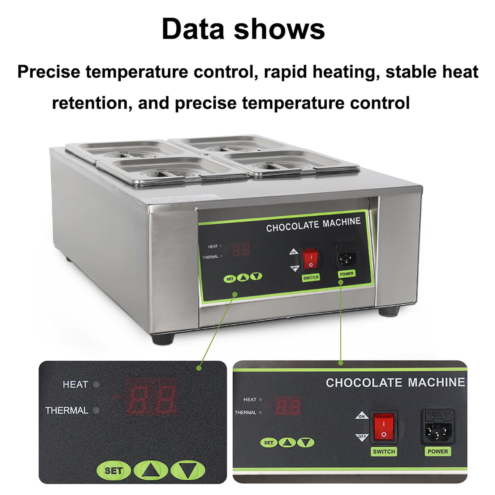 Machine À Fondre Le Chocolat, Tempéreuse À Chocolat Professionnelle De 1000W, Capacité De 8kg/12kg, Température Réglable De 0 À 194 °F, pour Faire Fondre Et Réchauffer Le Chocolat 5Tank