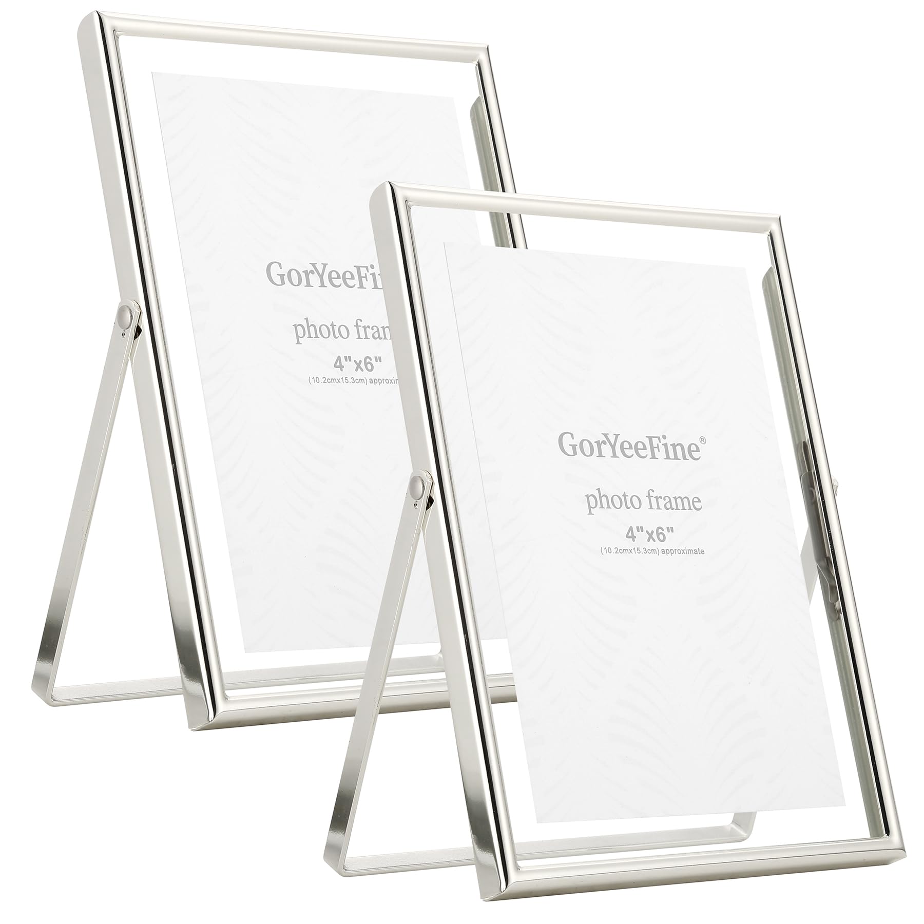 Silver 5x7 Floating Picture Frame Set of 2 for Photo Sizes(3.5x5'',4x6''),Beautiful Metal rounded Edge Frames Adjustable Tabletop/Shelf Photo Frame for Wedding,Christmas,Birthady,Home or Office Decor