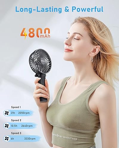 Miniatura 5 de TriPole Ventilador de mano con mango plegable y ventilador de nebulización de mano de 3 velocidades, mini ventilador de mano pequeño portátil