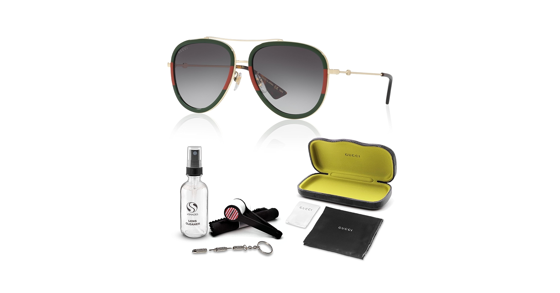 Gucci GG0062S Aviator Shape Polarized Sunglasses wih eSHADES