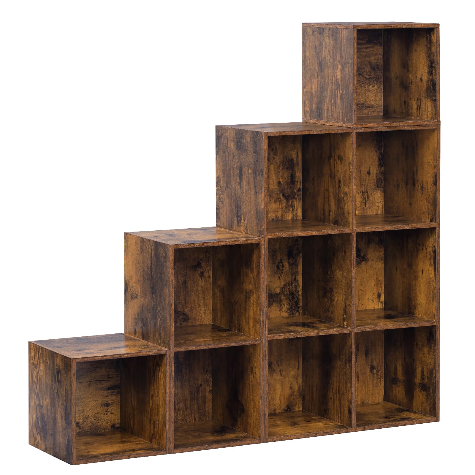 WOLTU Libreria Scaffale, Libreria a 10 Cubi, Scaffale a Scala Componibile | Mobile Portaoggetti in Legno, Divisorio per Camera da Letto, Soggiorno, Ufficio, 120x30x120 cm, Marrone Rustico