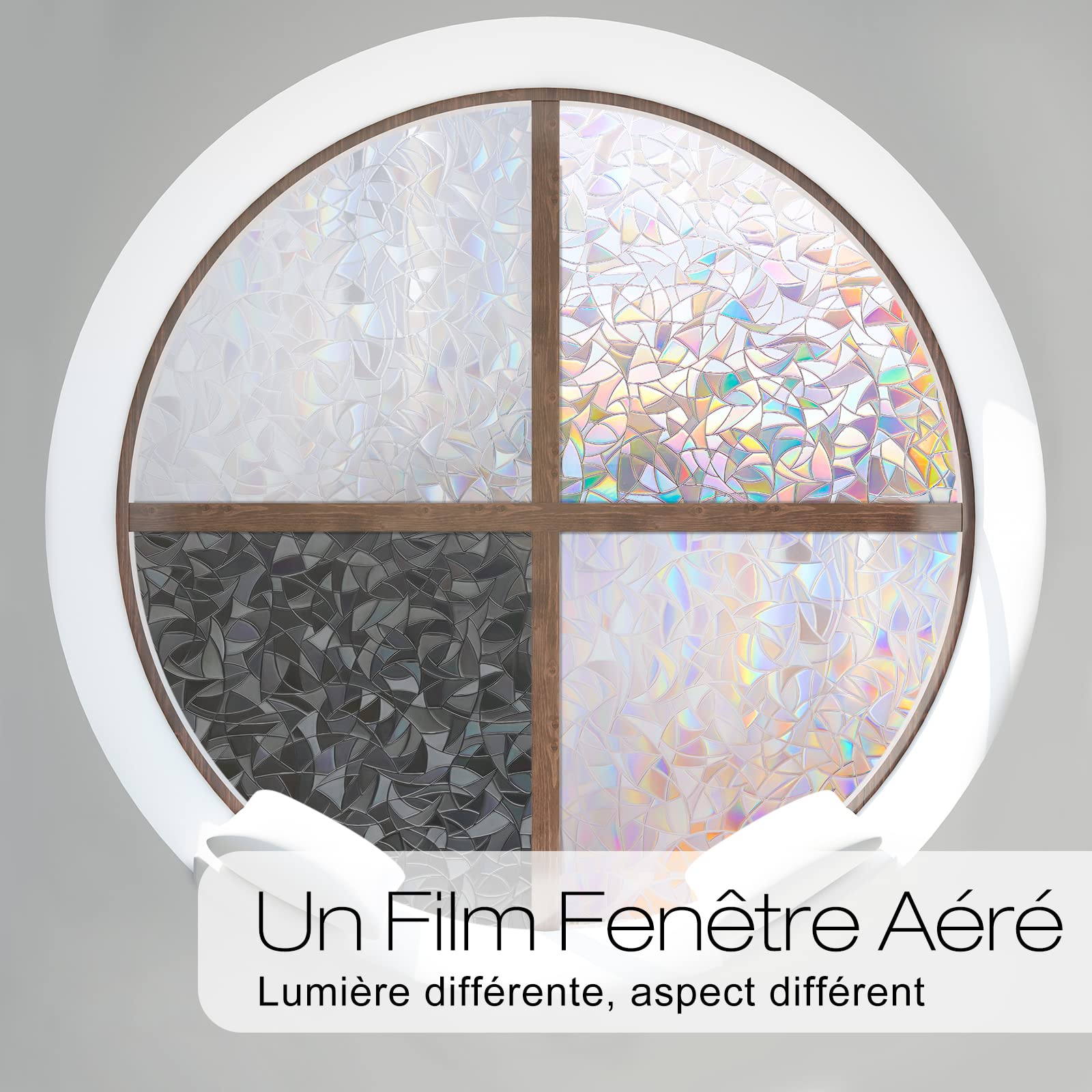 rabbitgoo Film Fenetre Anti Regard Arc-en-Ciel 90x400cm, 3D Vitrail | Film Electrostatique Vitre Occultant, Réutilisable, Anti UV, Brise Vue Fenetre Décoratif pour Salon Cuisine Porte Coulissante