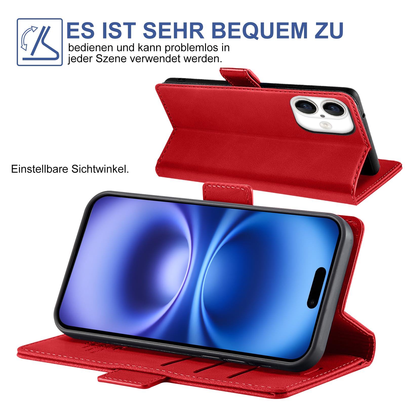 IPhone 16 Pro Wallet Hülle Mit Kartenfach - Leder Flip Case Mit Standfunktion