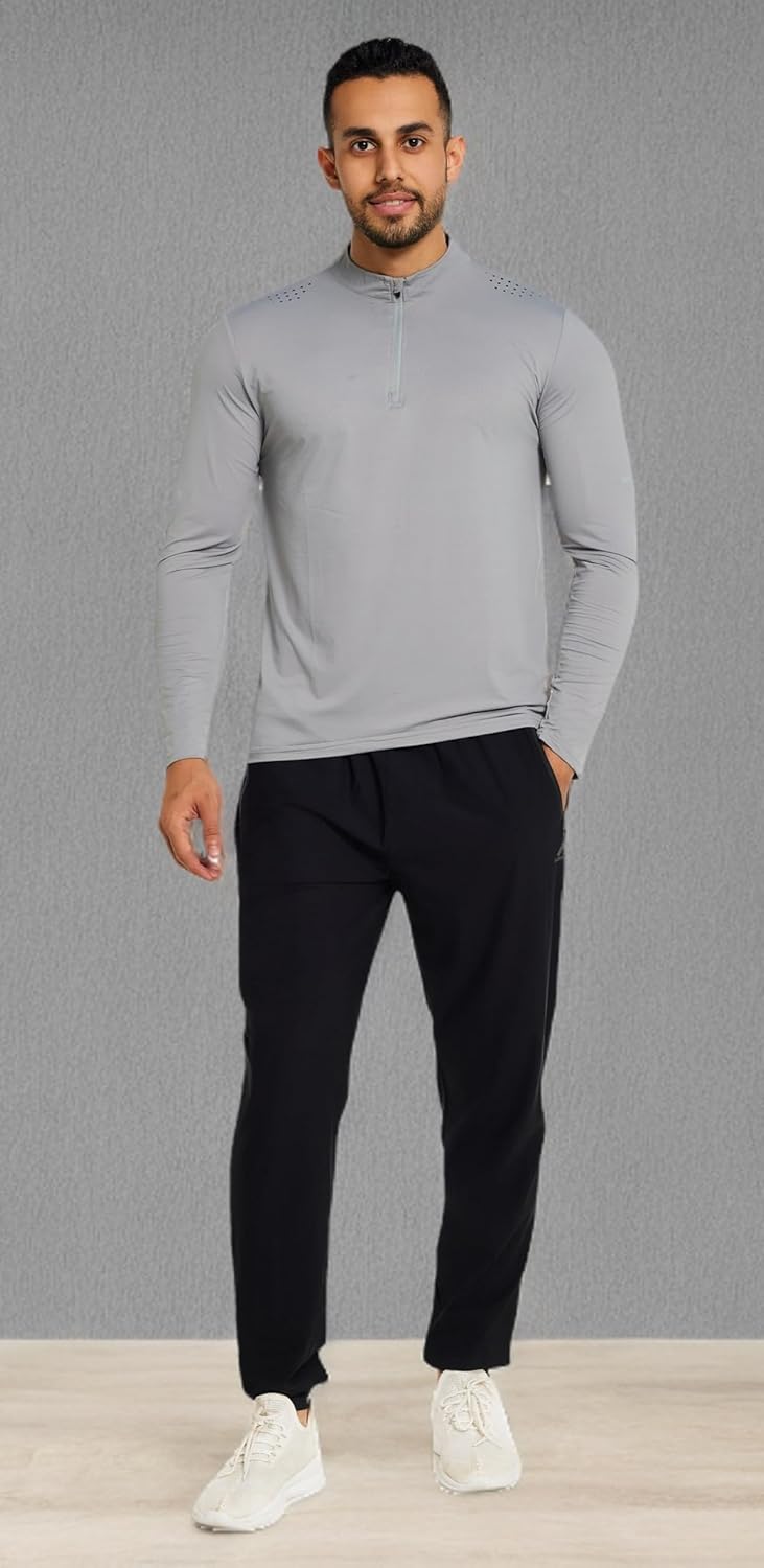 Men's Stretch Athletic Fishing Pants Lightweight Cool-Touch Workout Joggers with Zipper Pockets - Image 7