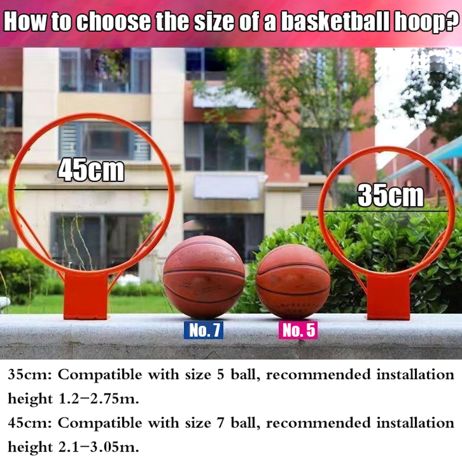 Aro de Baloncesto de Pared Exterior,Canasta Baloncesto Exterior Pared,Marcos De Red De Baloncesto Desmontable Portátil,con Correas Ajustables,para áRboles,Columna Redonda,Hierro