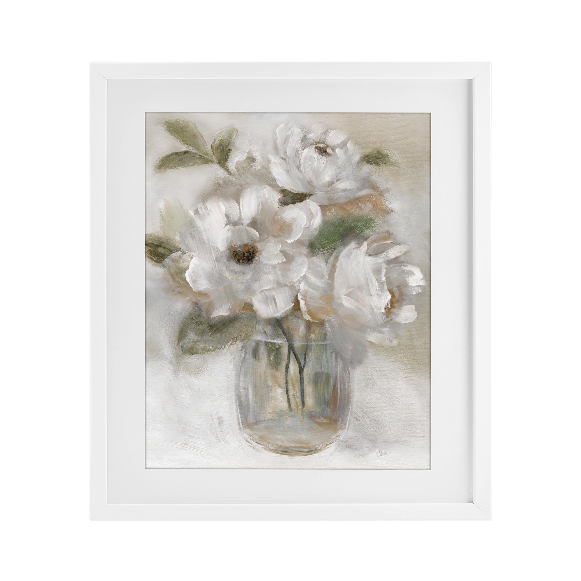 Stupell Industries 'Brushed Neutrals Bouquet', Framed Print Under Glass, White, 17 x 21 Inches, Easy to Hang and Sturdy, Made in USA, by Nan
