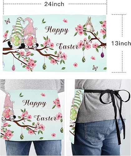 Miniatura 6 de Delantal de camarera floral con bolsillos, diseño floral de huevo de Pascua, conejo, cintura de mosca, media cocina, barbacoa, parrilla, chef para
