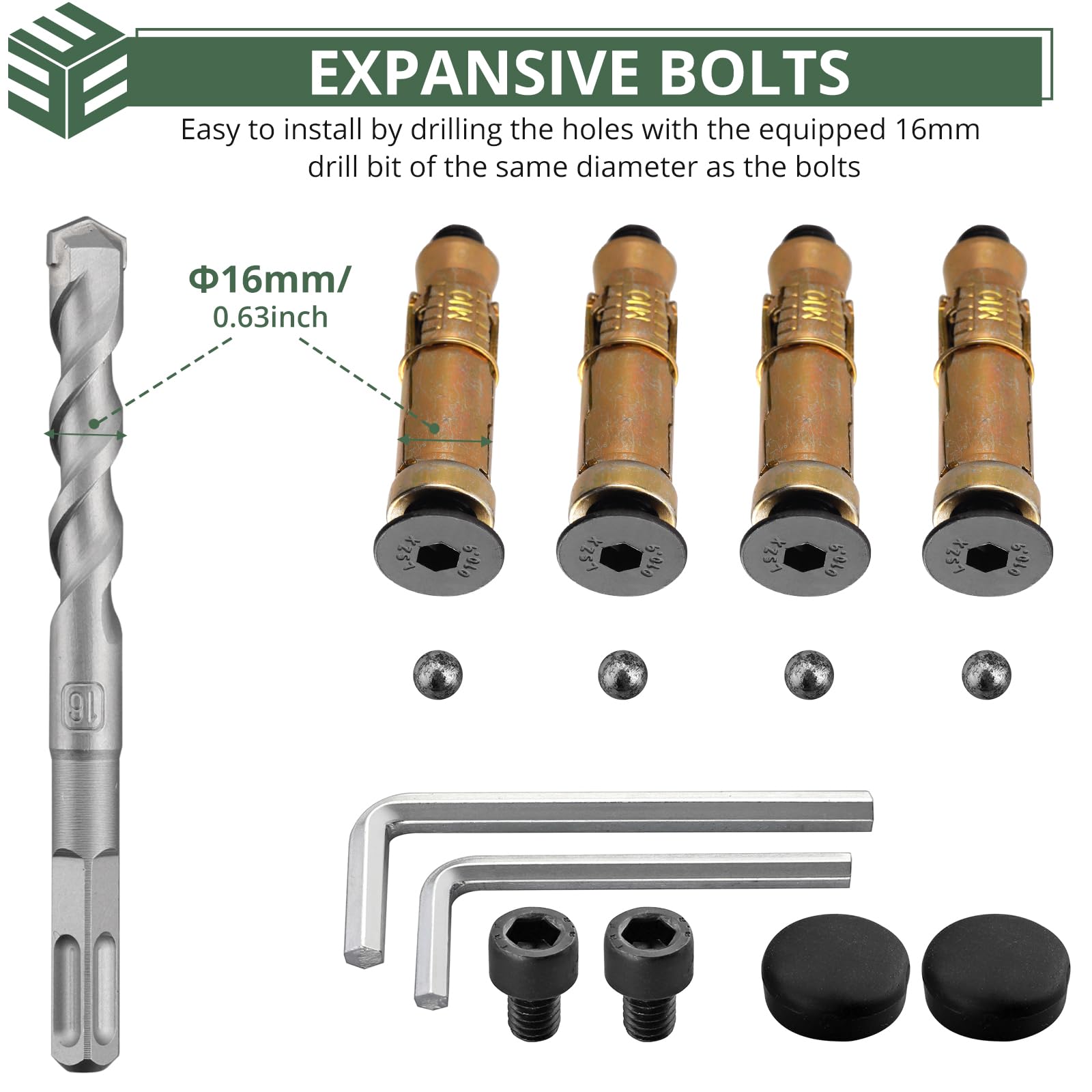EYPINS Anclaje de suelo para motocicleta con broca, ancla de cadena de pared de acero para bicicletas, cerradura de motocicleta de seguridad premium con 4 pernos para bicicletas, motocicletas y