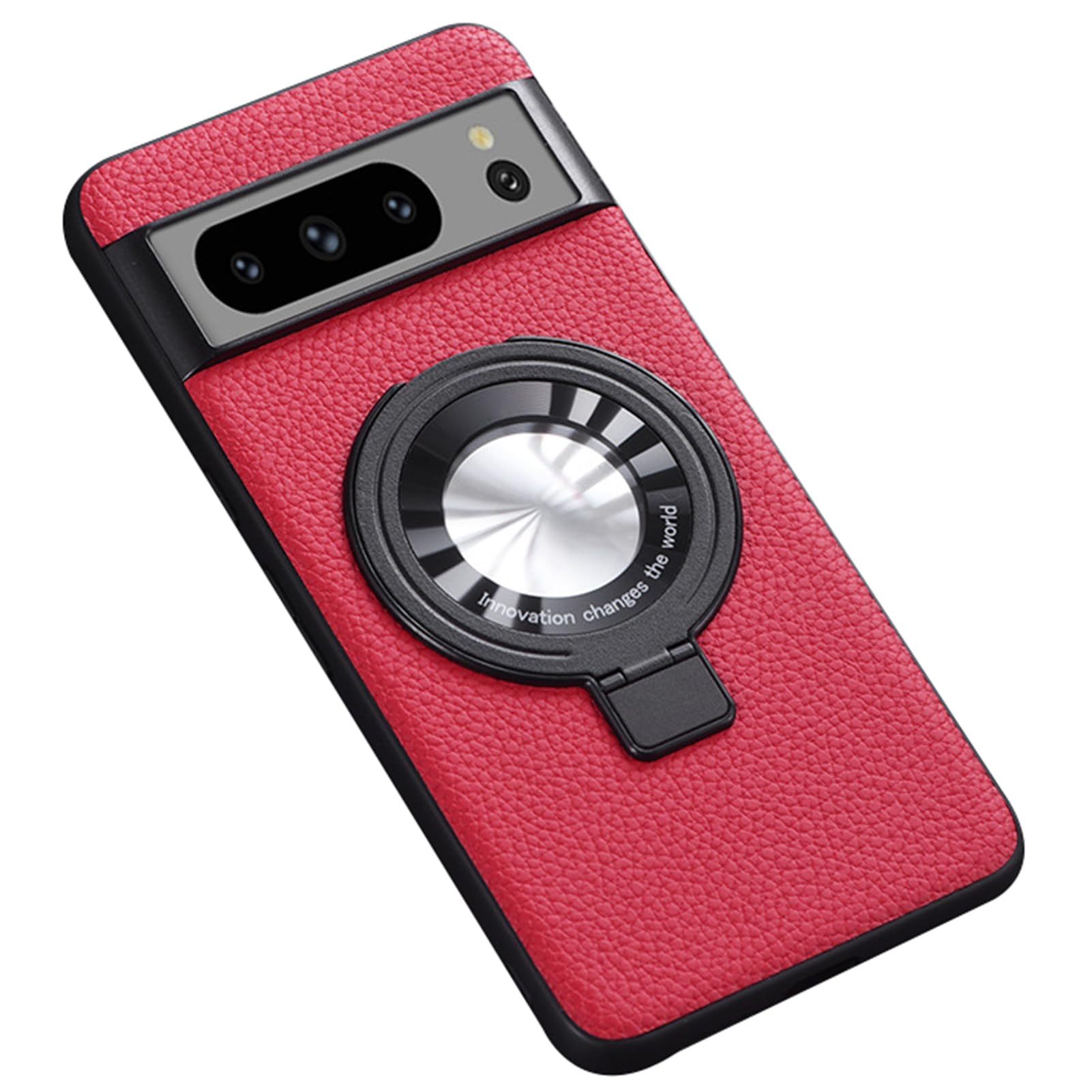 HAZARA Skórzane etui do Google Pixel 8 Pro/8, niewidoczny pierścień stojak etui, regulowana pod kątem podpórka smukła odporna na wstrząsy osłona telefonu, czarne, 8